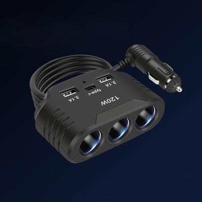 3 Socket Car Cigarette Lighter Splitter Dual USB LED Car Fast Charger 120W 12V 24V Car Charger Adapter for iPhone GPS Dashcam
