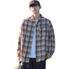 MMOPTOP Japanese Retro Long-Sleeve Plaid Shirt for Men, Spring And Autumn Trendy Loose Casual Jacket 6062, Coffee Color, Size 2XL