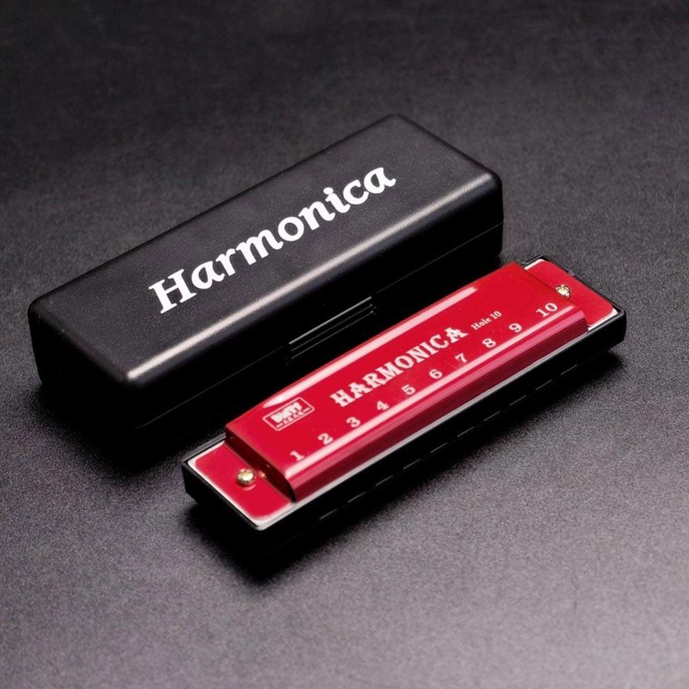 Portable Key of C 10 Hole Harmonica with Box Metal Diatonic Harmonica Beginner Teaching Rectangle Mouth Organ Students
