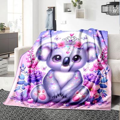 1pc Koala Princess Blanket Lightweight Flannel Throw for Sofa Bed Travel Camping Livingroom Office Couch Chair