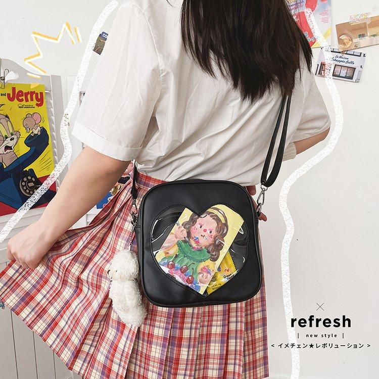 Japanese College Style Lolita Love Transparent Crossbody Pain Bag Soft Girl Extremely Simple Style Small Square Bag Student Party Shoulder Bag