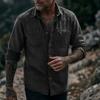 Camicia da uomo vintage in denim lavato a maniche lunghe con bottoni e tasca con zip, casual, da lavoro
