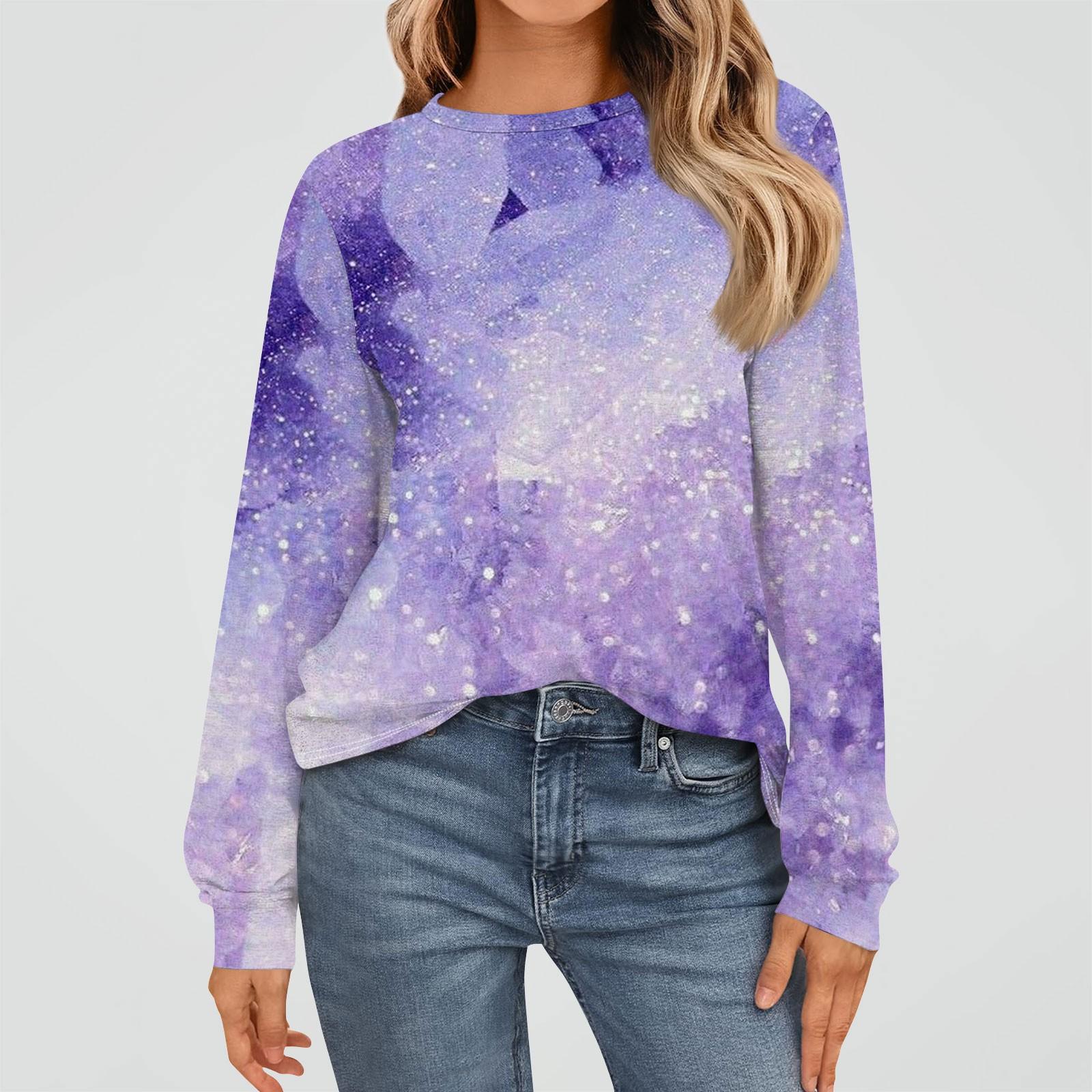 Женская мода повседневная круглая горловина длинный рукав цветочный принт базовый топ XXL — фото 3