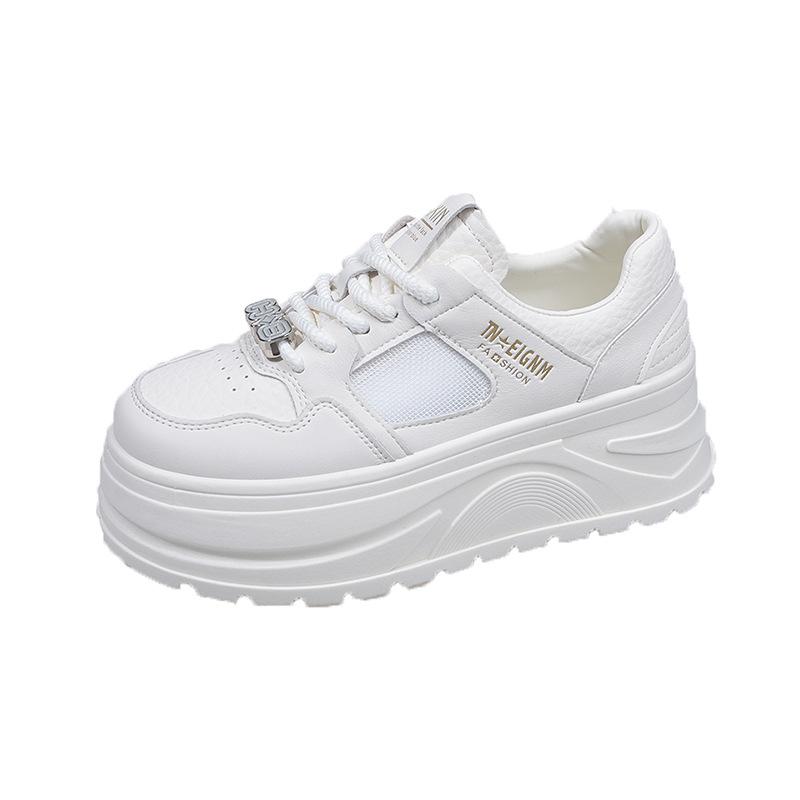 Premium Sense Versatile Thick-soled Round Head White Shoes Women's Popular Board Shoes 2025 Super Hot New Spring and Autumn Casual Sports Shoes