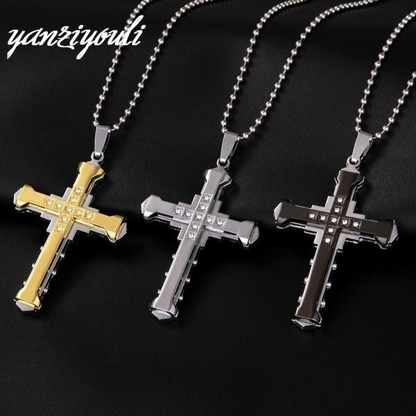MERTTURM Collier Croix Homme Noir/Argenté/Doré Acier
