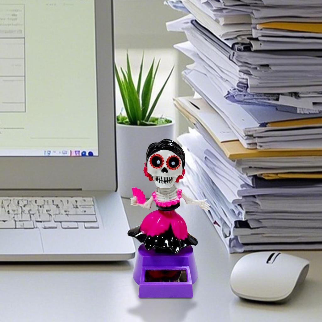 Halloween Car Decor Car Dashboard Decorations Solar-Powered Shaking Head Doll Ornament For Interior Desktop Computer Home Men