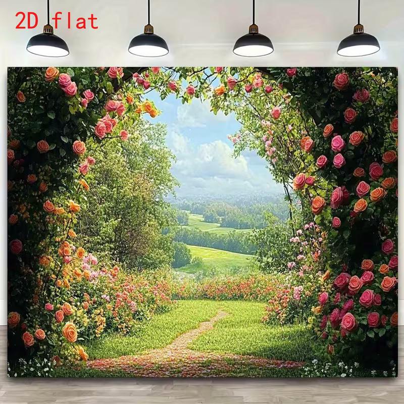 Romantic Garden 2D Backdrop, Secret Garden & Rose Path Photo Background 47.2x31.5inch/120*80cm