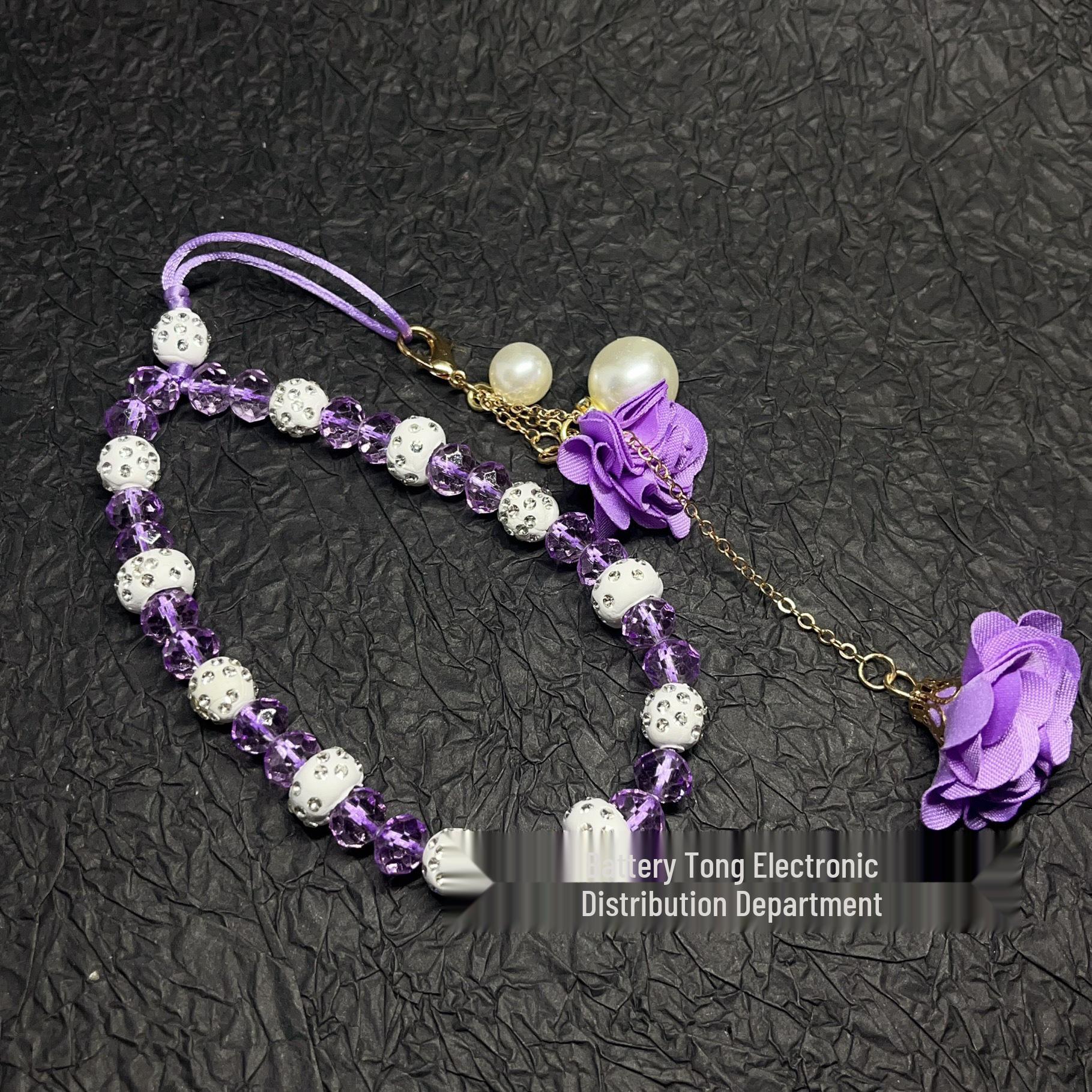 Creative Plaster Flower Bracelet Lanyard with Crystal Neck Strap & Pendant for Mobile Phones