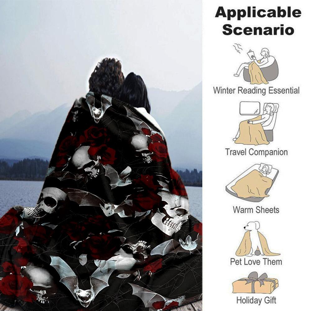 1pc skull roses Throw Blanket Soft Flannel, Cozy All Season Polyester Perfect for Home, Office