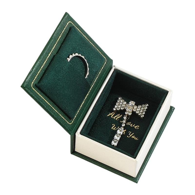 Jewelry Presentation Box with Book Style Flip Lid, Soft Lined Ring Holder Panel and Display Space for Gift Packaging