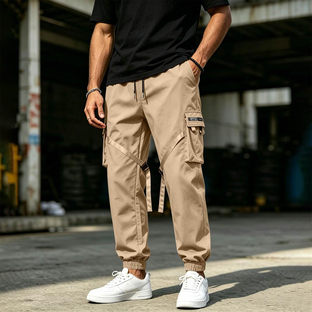 Men's Casual Cargo Pants Loose Straight Leg with Tapered