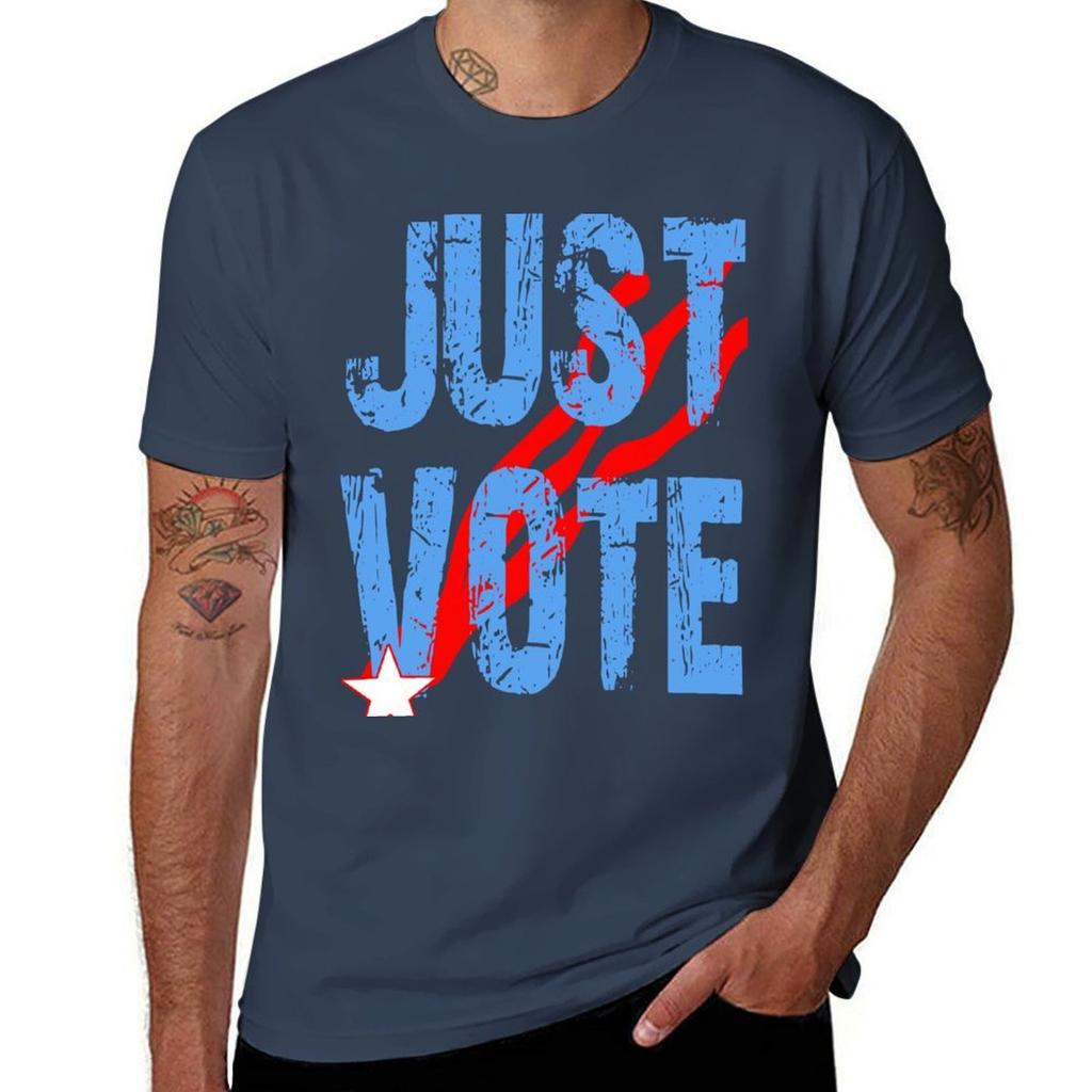 Just Vote Patriotisches Wahl Design T-Shirt Minimalistisch Lässig Kurzarm Top