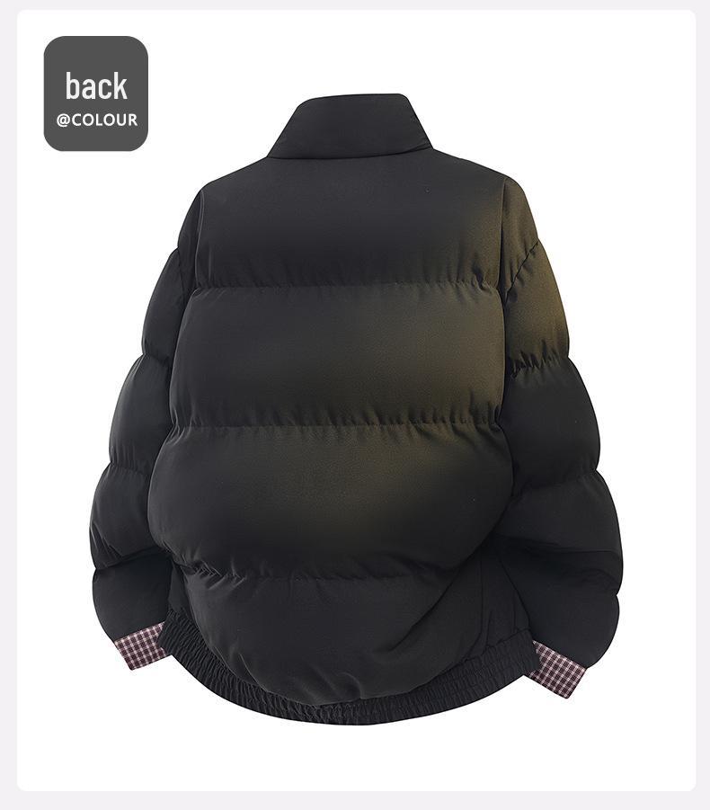 Męska Zimowa Modna Pikowana Kurtka Puffer w Kratę z Łatkami, Pogrubiona i Ciepła dla Par