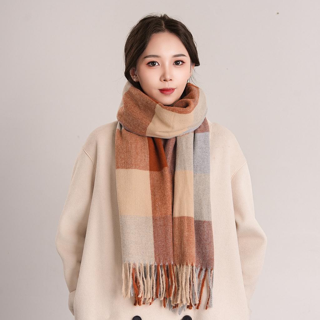 Karierter Kaschmirschal für Damen, warmer Schal mit Fransen, vielseitiger Swing- und Winterschal mit Vogelgittermuster für Herren