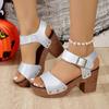 Summer New High-heeled Sandals Women's Shoes One-word with Fish Mouth Sandals Belt Buckle High-heeled Casual Sandals