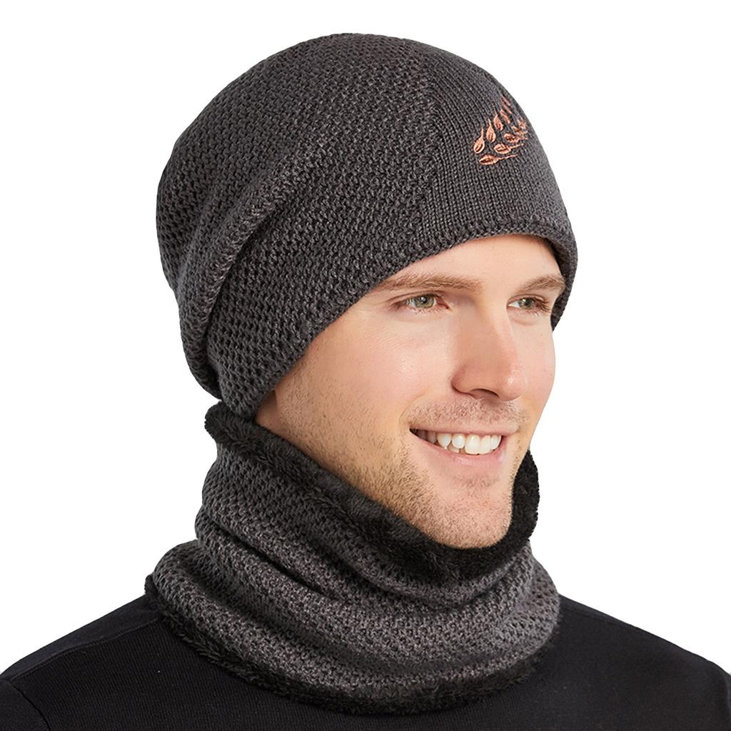 (Projector)Men Women Outdoor Warm Winter Knitted  Hat And Scarf Set Stylish Knit  Cap