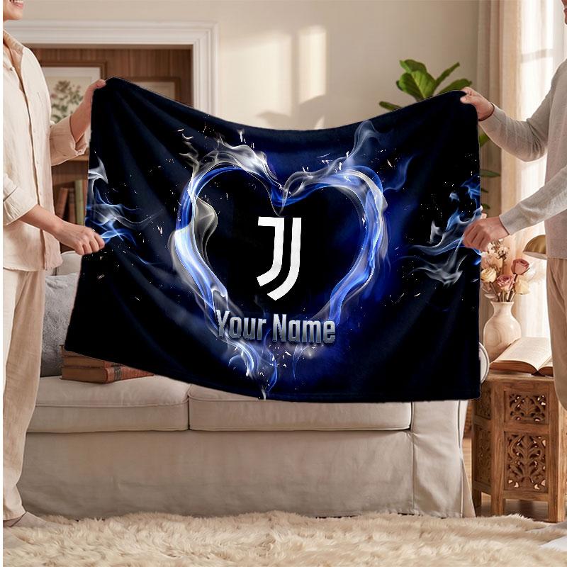 Juventus FC Personalisierte Fleecedecke Mit Fußballlogo, Benutzerdefinierter Name Text Weich Warm Home Überwurfdecke