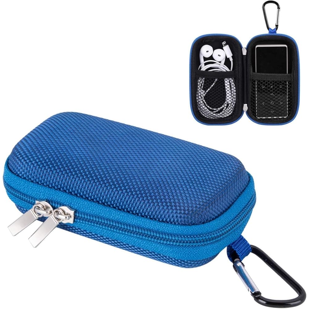 AGPTEK MP3 Player Case for 1.8-inch MP3 Players, with Earphone, USB Cable, and Memory Card Holder, Blue