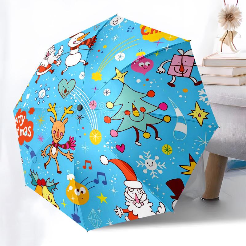 1pc Christmas Celebration with Festive Elements Umbrella with Plastic Handle,Compact & Stylish,Cartoon Pattern,Outdoor UmbrellaPT588