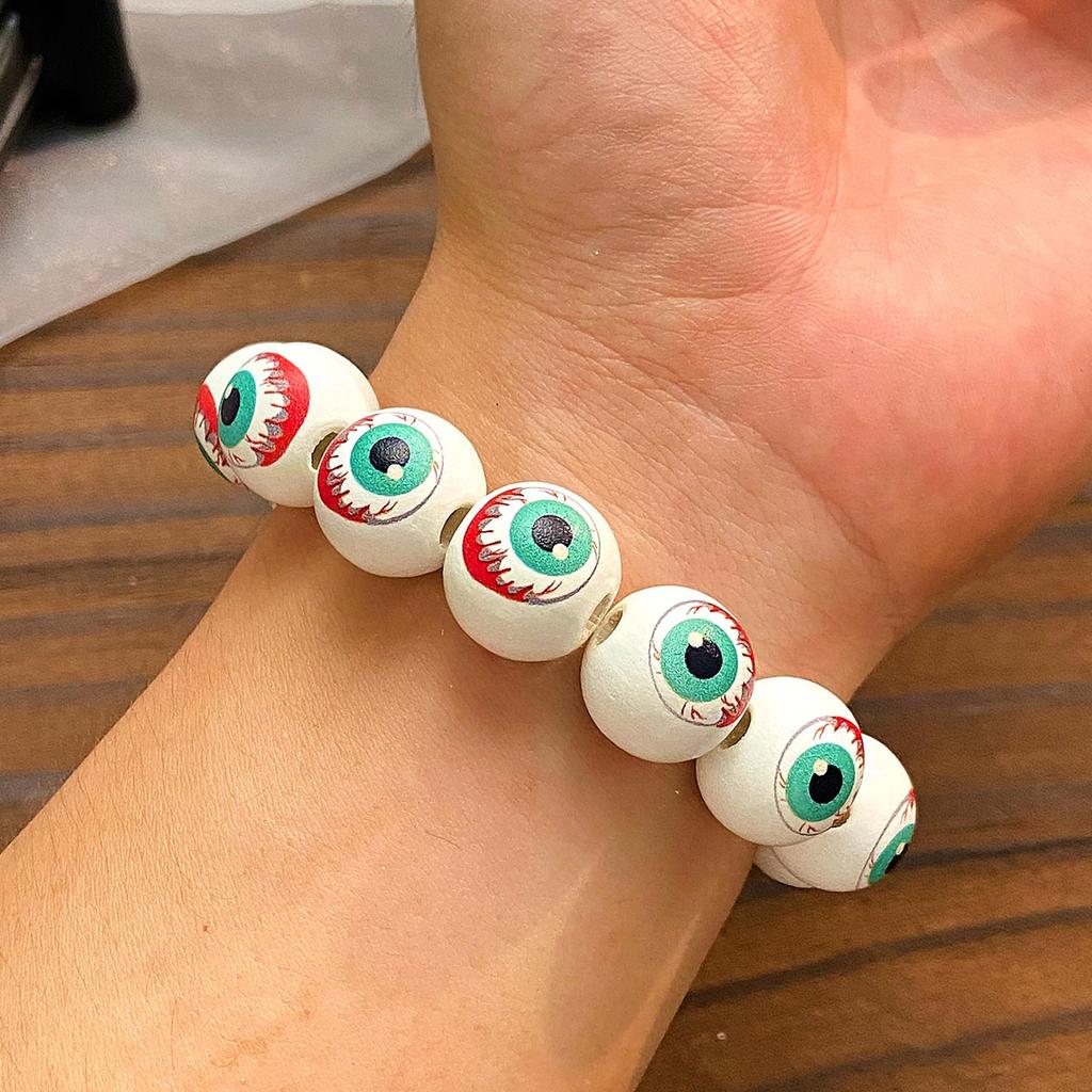 Fashionable Halloween Wood Bead Bracelet Pumpkin Spidererb Funny Face Bangle Hand Link Chain for Women's Accessories