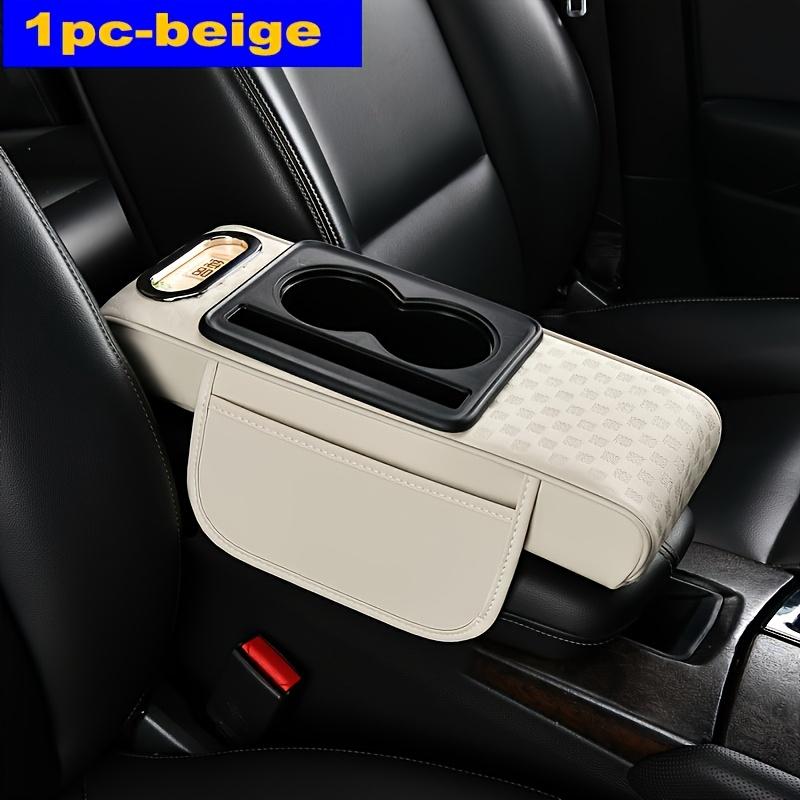 1pc PU Leather Car Armrest Height Pad with Cup Holder & Tissue Box Storage - Multi-Functional Organizer, Fit for All Cars, Armrest Cover for Car