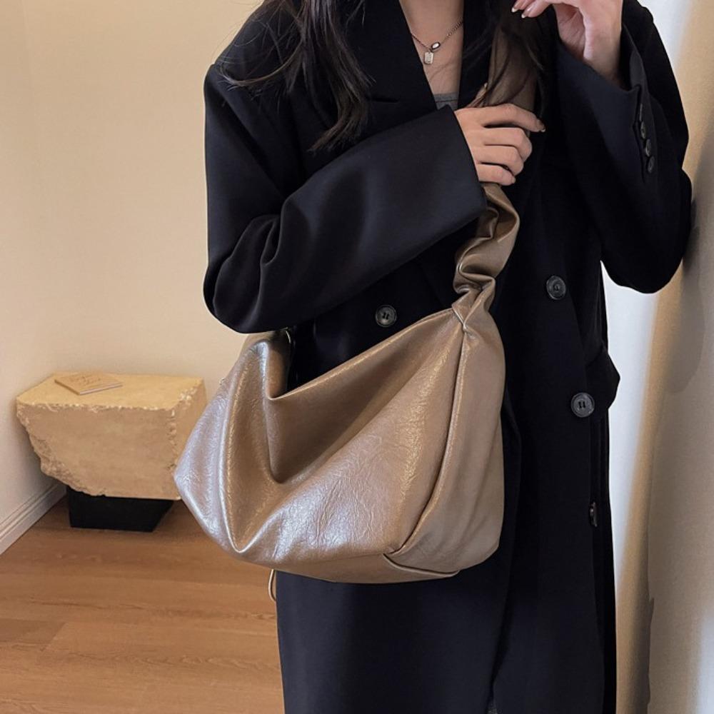 Solid Color Ruched Underarm Bag Large Capacity Handbag All Match Pleated Bag Ladies