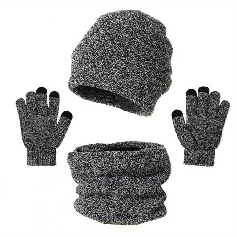 

Mary New knitted winter hat, scarf, and glove set - stylish solid color One Size светло-серый