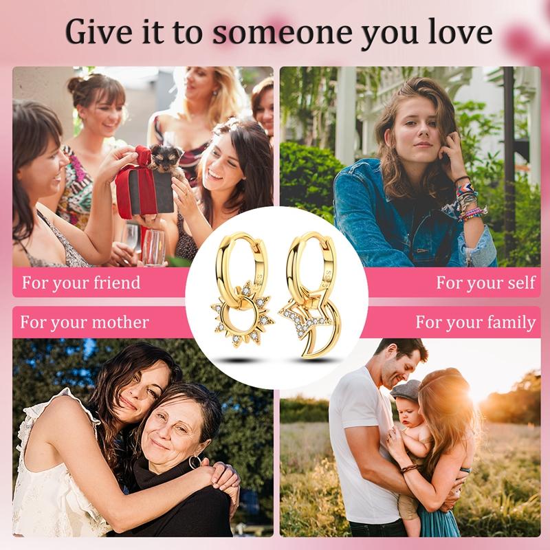 925 Silver Colorful Zircon Rose Gold Star Moon Women Earrings Brilliant Wedding Engagement Star Earrings Jewelry Gifts
