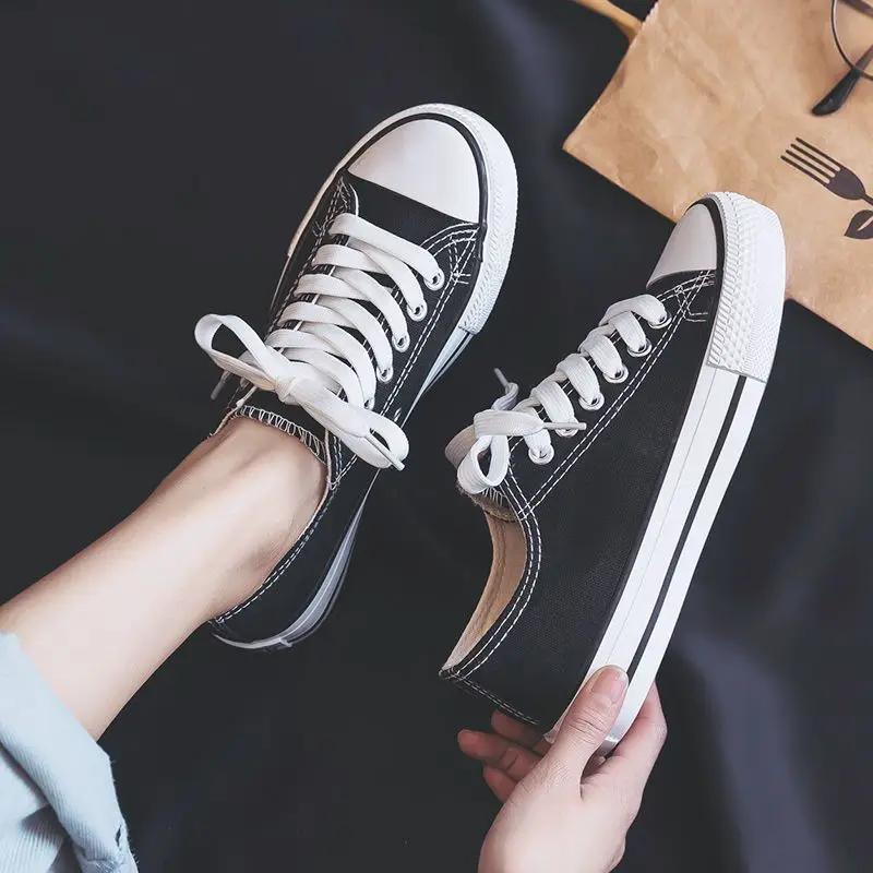 Shoes For Women Low-Top Vulcanized Canvas Platform Sneakers Black Flats Tennis Female Classic Student Small Couples Skateboard