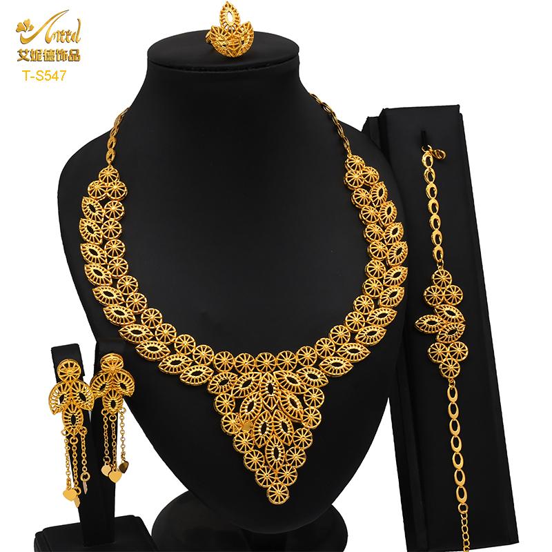 ANIID Indian Tassel 24K Gold Color Necklace Set Nigerian Party Bridal Wedding Ethiopian Luxury Dubai Jewelry Set Wholesale New