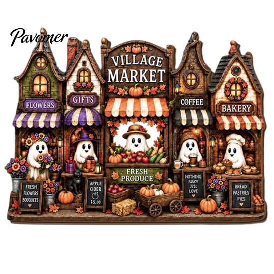 Festive Castle Pattern Plaque Halloween Wooden House Hanging Pendant with Hemp Rope for Wall Door Trick or Treat Party Props Decoration, Haunted