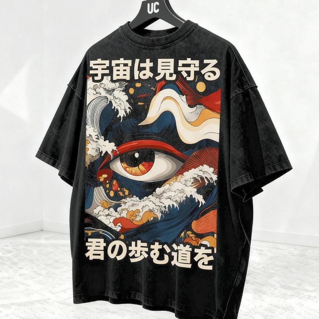 PREMIUM Japanese Traditional Pattern Oversize Snow Washed T-Shirt Japanese Inspired Streetwear Tee, Tokyo Fashion, 2025 Trend, Acid Wash Tee