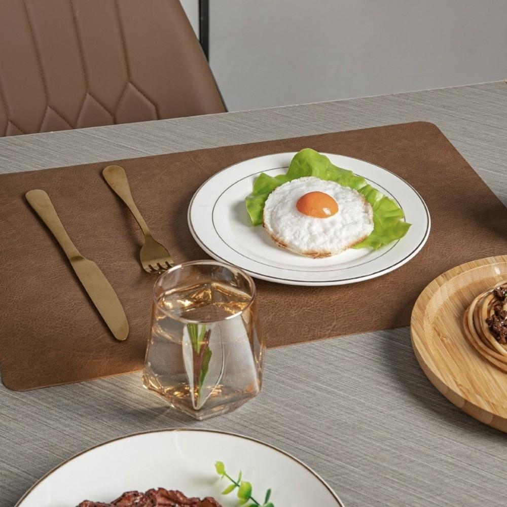 Retro Faux Leather Table Placemats Double-Sides Square Dining Table Mat PU Waterproof Table Place Mats For Kitchen Dining