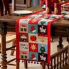 Polyester Christmas Table Runner Cartoon Pattern Snowflake Pattern Table Flag Multi-Color Tassel Santa Claus Pattern