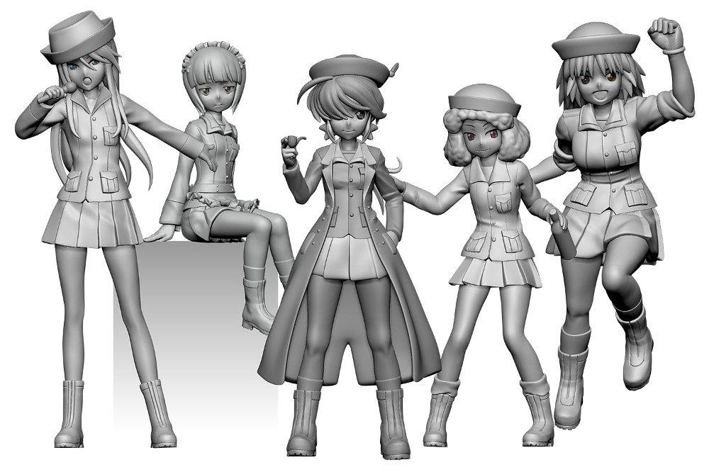 PLATZ Girls Panzer Final Chapter Oarai High School Shark Team Figure Set & 1/35 Girls'