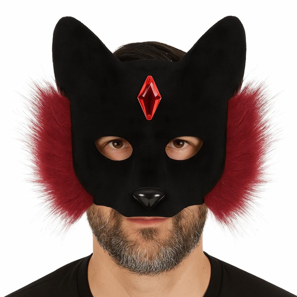 Futrzasta Maska Maskaradowa na Halloween Śmieszna Maska Półtwarzowa Urocze Maseczki z Pyszczkiem Kota Teatr