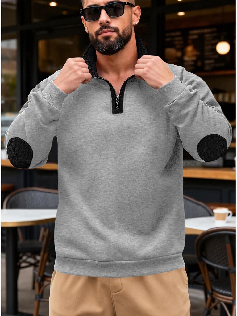 Pánská mikina Henley se stojáčkem, barevnými bloky, na zip, s výšivkou a dlouhým rukávem