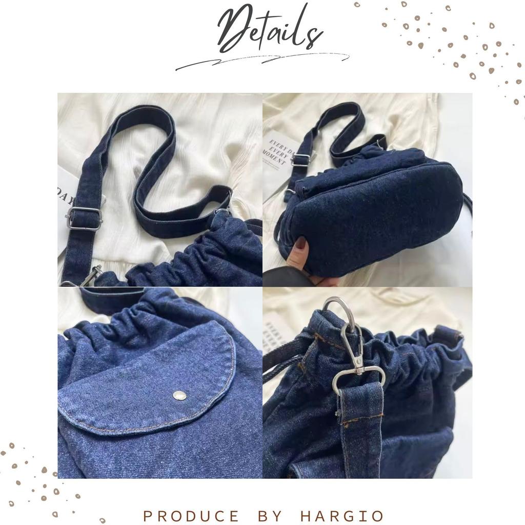 Harujio Trekkoord Denim Schoudertas, Unisex, Kleine Mini Trekkoord Pochette, Schouder- of Crossbodytas, Lichtgewicht, Stijlvol, Eenvoudig, Casual, Effen