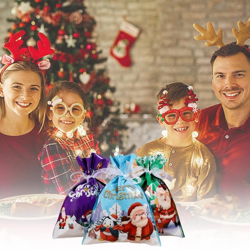 12/24/30Pcs Holiday Gift Bags With Drawstring Closure For Christmas Decorations Durable Efficient Foil Materials Assorted Sizes And Colorful Pattern