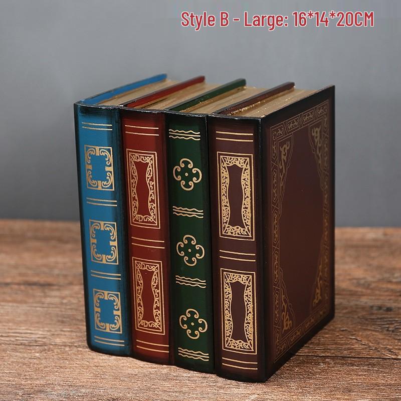 American Retro Wooden Pen Holder: Multi-functional Fake Book Desktop Storage Box and Home Study Ornament.