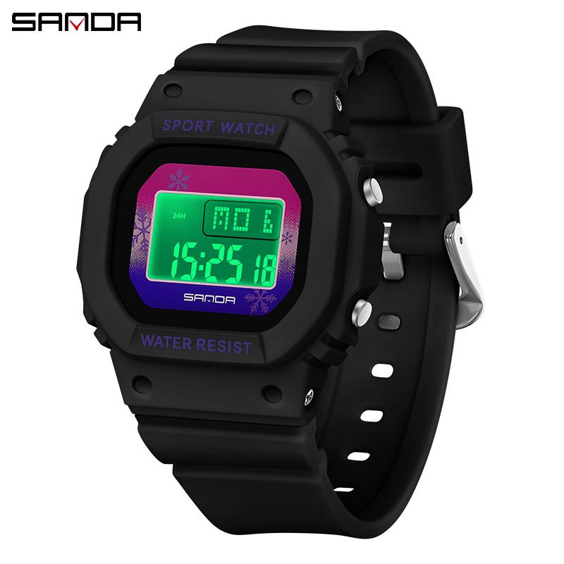 SANDA Square Electronic Watch Colourful Creative Personality Candy Colour Waterproof Alarm Clock Electronic Watch