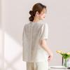 Damen Leinenmischung Puffärmel Kurzarm T-Shirt