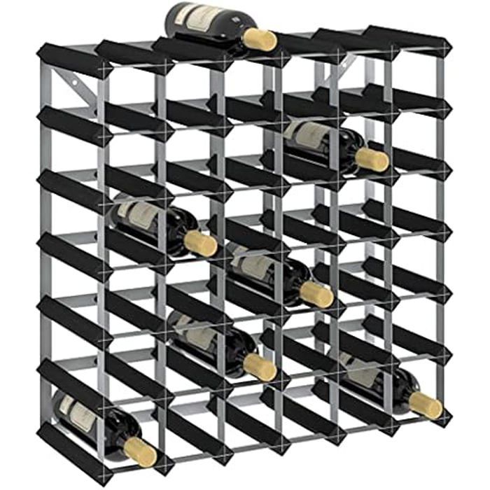 Bottle Rack - VIDAXL - 42 Bottles - Solid Pine Wood - Galvanized Steel - Black