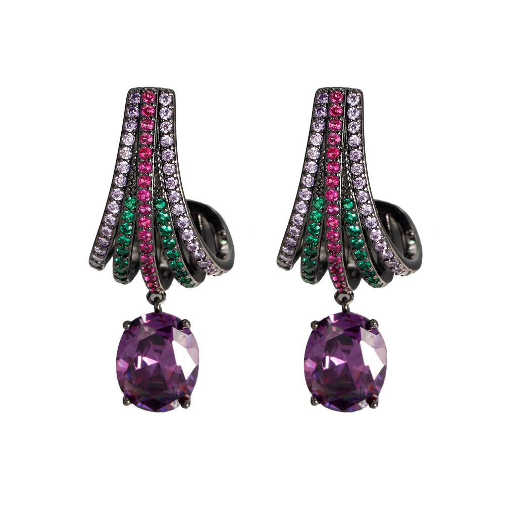 Popular Jewelry Brass Inlaid With Colored Zircon Earrings Electroplated Platinum Ear Jewelry