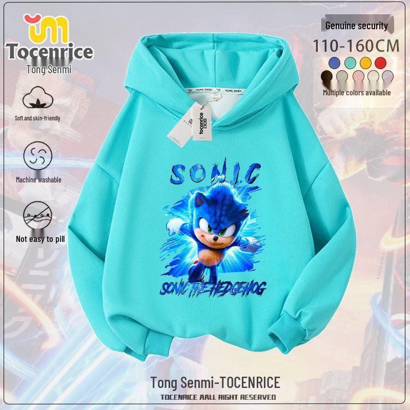 Sonic the Hedgehog Fleece-Lined Kids Hoodie - Trendy Spring/Autumn Jacket for Boys & Girls