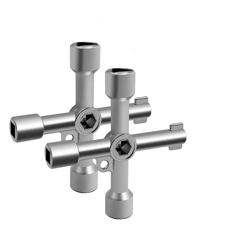4 in 1 Universal 4-Way Multi-Functional Utility KeyCross Key Stainless Steel for Water Gas Meter Valve Elevator Cabinet