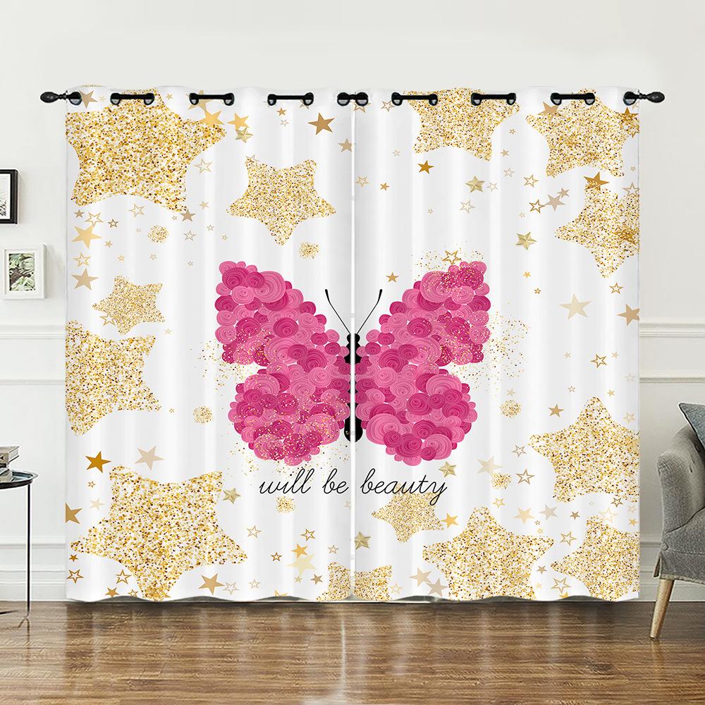 Curtain Butterfly Animal Illustration 3D Digital Printing Blackout Curtain Punching