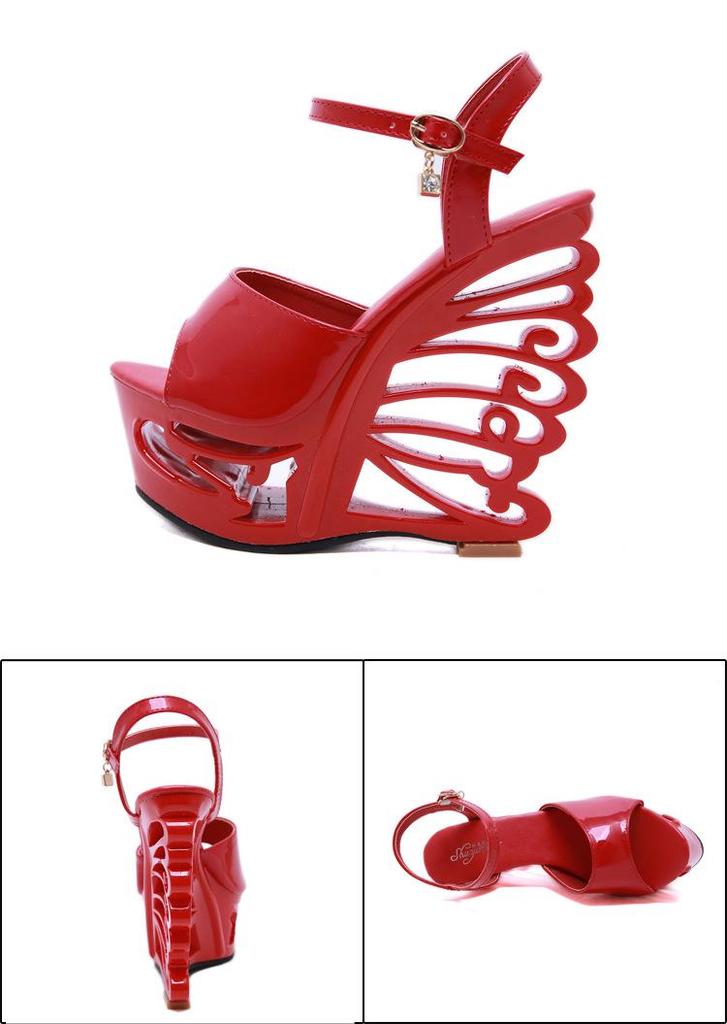 Europäische & Amerikanische High Heel Lackleder Römische Keilsandalen