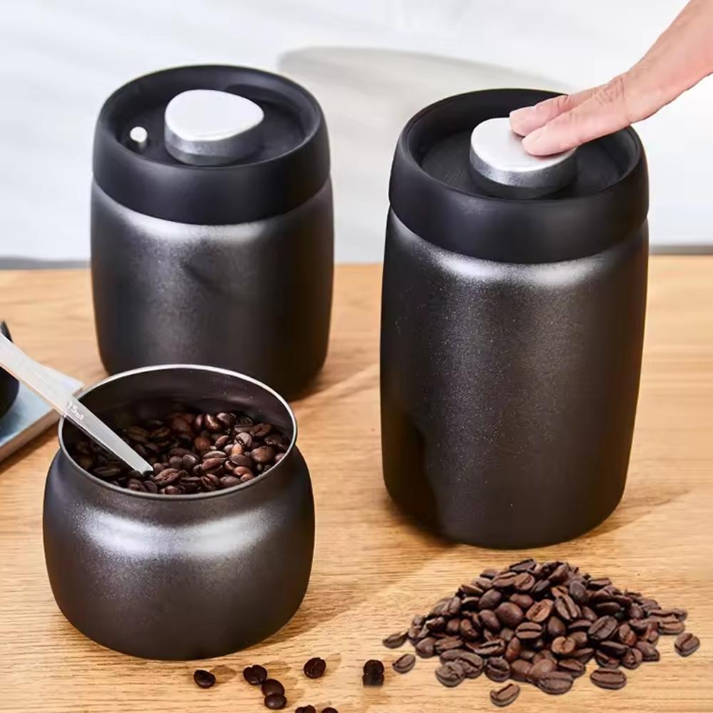 Vakuumversiegelter Krug für Kaffeebohnen, 304 Edelstahl, Lebensmittel frisch halten, Vorratsbehälter für die Küche, 1200 ml, Vakuum-Kaffeedose