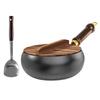 24CM Chinese Wok Wooden Handle Non-Stick Pan with Lid Iron Wok for Home Camping Restaurant Hotel Kitchen